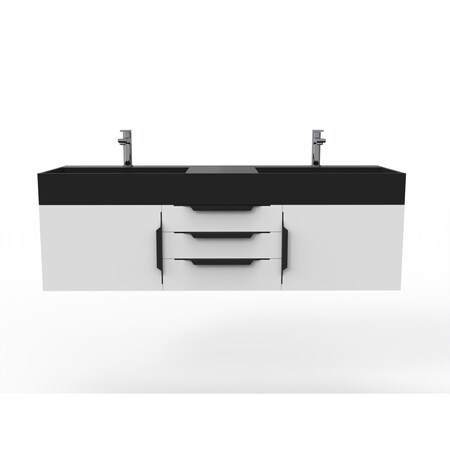 Castello Usa Amazon 60" Wall Mounted White Vanity With Black Top And Black Handles CB-MC-60W-BL-2056-BL